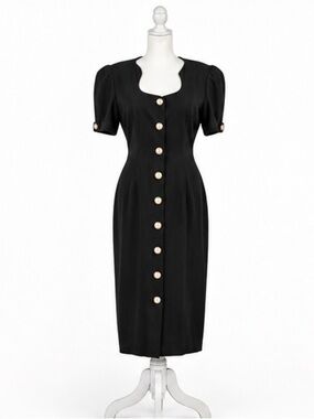 Vintage Black Button-Front Midi Dress NWOT Size 10